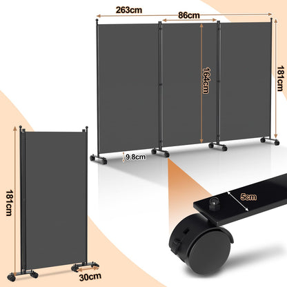 Vigevee Paravent Raumteiler klappbar 3-teilig 263x181 cm Anthrazit