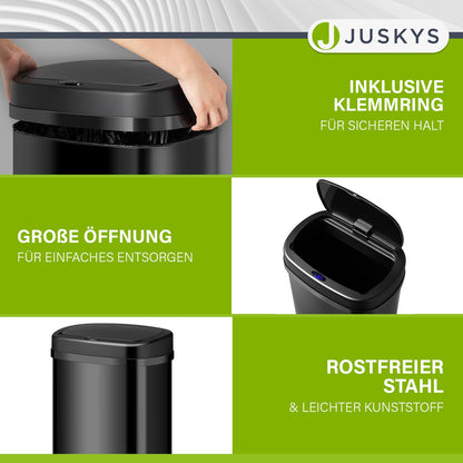 Juskys Abfalleimer Bewegungssensor - Schwarz 60L Edelstahl Eckig