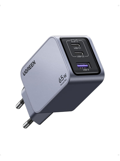 UGREEN Nexode Pro 65W GaN USB-C Ladegerät mit 3 Ports (PPS 45W) – kompaktes Netzteil zum Laden von Laptop, Tablet und Handy