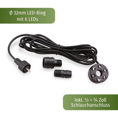 CLGarden Springbrunnenpumpe Set SP3-S mit 3 LED-Ringen, 12V, 1300 l/h