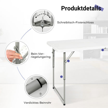 Byliable Klapptisch 120 cm tragbar höhenverstellbar – Weiss