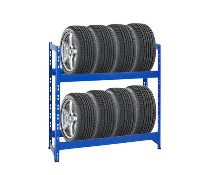 PROREGAL Reifenregal Tiger RT24-01, 2 Ebenen, 150 kg Fachlast, blau – Reifenständer für bis zu 8 Reifen