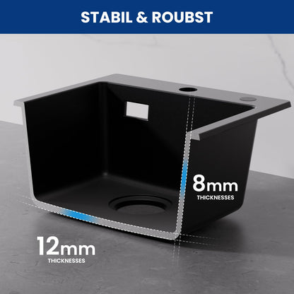 CECIPA Granit Küchenspüle Schwarz 40x45cm - 1 Becken