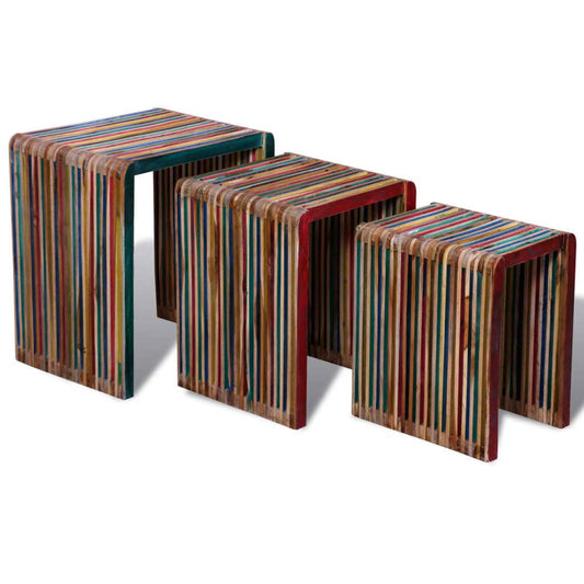 vidaXL 3er Satztische Recyceltes Teakholz - Beistelltisch Set