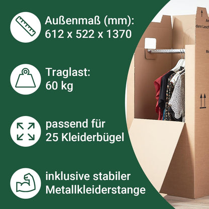 BB-Verpackungen Kleiderbox MAXI 3er-Set mit Kleiderstange