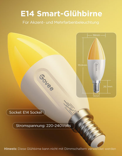 Govee H600C Smarte LED Glühbirne E14 RGBWW, dimmbar, 4er-Set