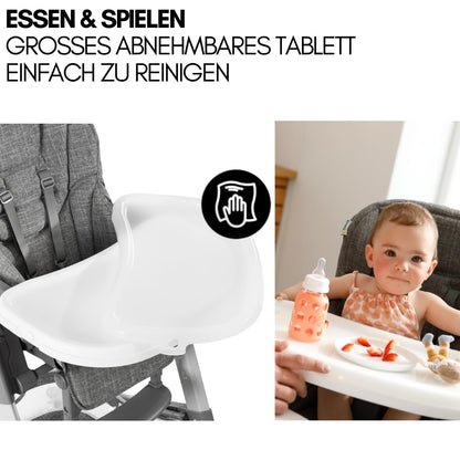 hauck Grow Up Baby Hochstuhl mit Liegefunktion - Grau Melange