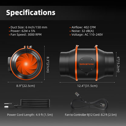 Spider Farmer Abluftset 150mm GGS WiFi Controller – Growzelt