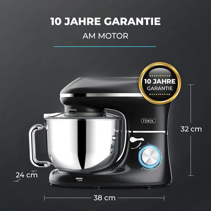 Fentic Küchenmaschine 2000W Edelstahl 6.2L Knetmaschine – Schwarz