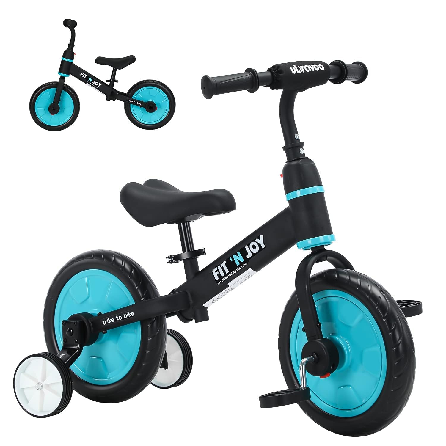 UBRAVOO Fit 'n Joy 4-in-1 Laufrad mit Pedalen und Stützrädern, Blau, 28-cm-EVA-Reifen