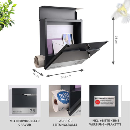 Forgard TRELLEBORG Briefkasten - personalisiert anthrazit Zeitungsfach