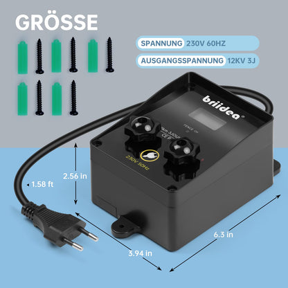 Briidea 12000V 3J Weidezaungerät – 230V LCD-Anzeige