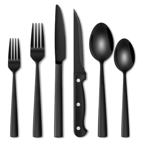 Terlulu Besteckset 36-teilig Edelstahl Schwarz mit Steakmessern, Messer, Gabeln und Löffel in mattem Schwarz
