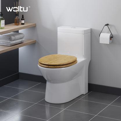 WOLTU WC-Sitz mit Absenkautomatik, MDF, Oval, Bamboo-Dekor