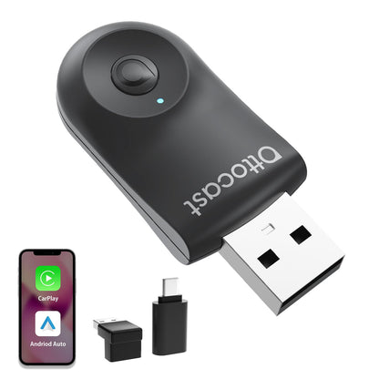 OTTOCAST Mini Wireless Adapter - CarPlay Android Auto 2025. Kleiner, schwarzer, rechteckiger Adapter für kabelloses CarPlay/Android Auto im Auto.