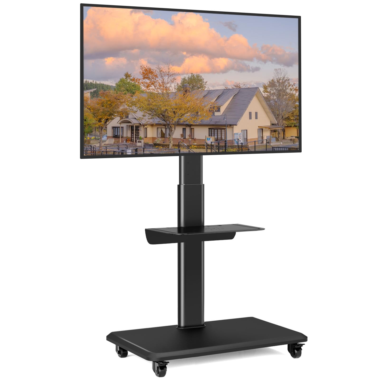 Rfiver TV Rollwagen TF4001-C, mobiler TV Ständer für 26–70 Zoll, schwarz, aus Stahl mit Holzsockel