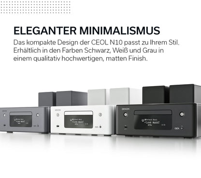 Denon CEOL N-10 Kompaktanlage, HiFi Verstärker mit 2-Wege Lautsprechern, CD-Player, Internetradio, Musikstreaming, HEOS Multiroom, Bluetooth, WLAN, AirPlay 2, Alexa Kompatibel, 2 Optische TV-Eingänge