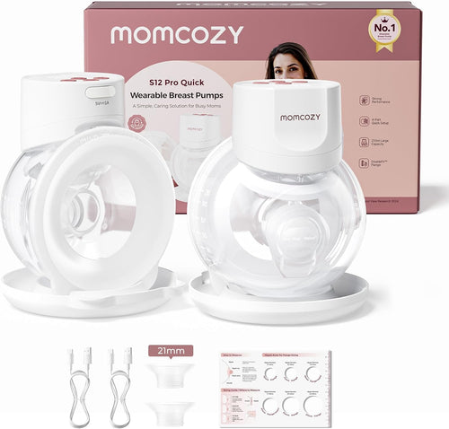 Momcozy S12 Pro elektrische Milchpumpe, freihändig, 2er-Set, Weiss mit digitalem Display