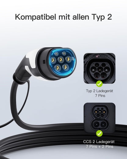 tomons Typ 2 Ladekabel 22 kW, 5 m, 32 A, 3-phasig für EV/PHEV