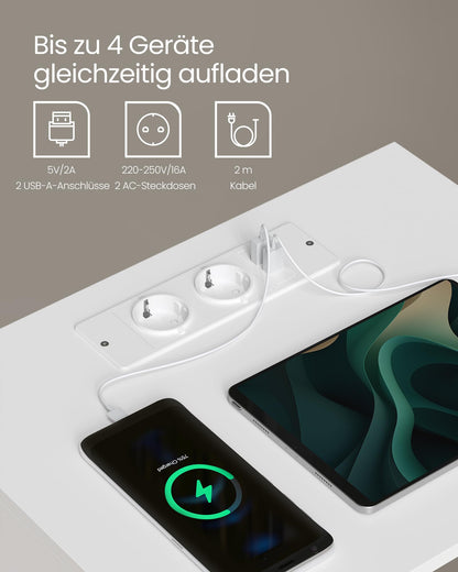 VASAGLE Nachttisch LET777W04 mit Ladefunktion und Schublade, mattweiss