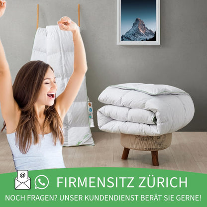 Welldora Komfort Feder-Daunendecke 135x200 - Ganzjahres Bettdecke
