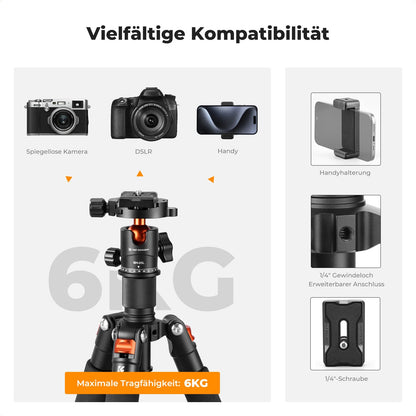 K&F CONCEPT Mini Stativ S225A1+BH-25, Tischstativ mit 360° Kugelkopf