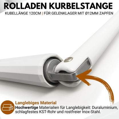 markiso Rolladen-Kurbelstange 120 cm, Aluminium weiss, Ø 12 mm Zapfen