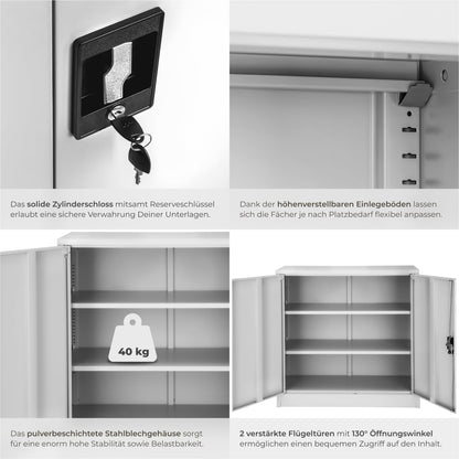 tectake Metall Aktenschrank abschliessbar grau 90x40x90 cm