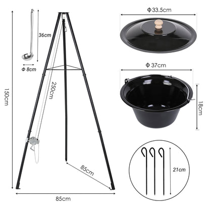TLSUNNY Gulaschkessel 10L Emaille Set - Dreibein & Löffel