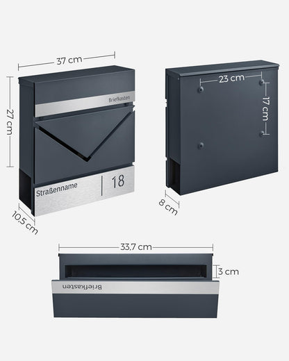 SONGMICS Briefkasten GMB080D01V1 - Personalisiert, Anthrazit-Silbern