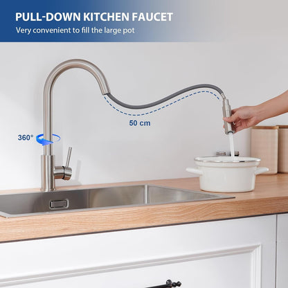 Lonheo Küchenarmatur ausziehbar mit Brause Edelstahl Hochdruck