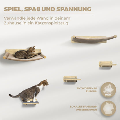 WOOWOOD Katzen Kletterwand Set mit Hängematte und Katzentreppe