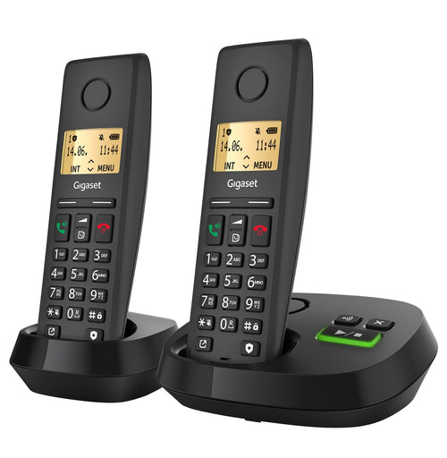 Gigaset Pure 220A Duo, schnurloses DECT-Telefon mit Anrufbeantworter, Anthrazit-Schwarz, zwei Mobilteile