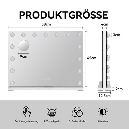 YU YUSING Schminkspiegel mit Beleuchtung 58x45 cm, 15 LED dimmbar