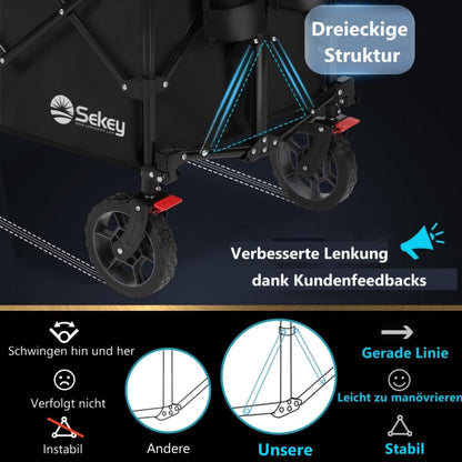 Sekey XXL Plus Bollerwagen Faltbar – 200L/200KG Tiefschwarz