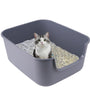 Suhaco Katzenklo mit hohem Rand und niedrigem Einstieg, Grau M – Katzentoilette mit verstecktem Griff