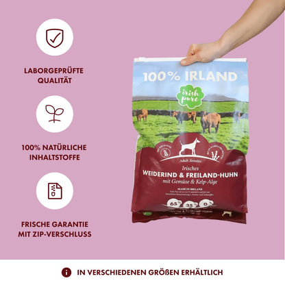 Irish Pure Trockenfutter Adult Hundefutter - Rind Huhn Getreidefrei 12kg