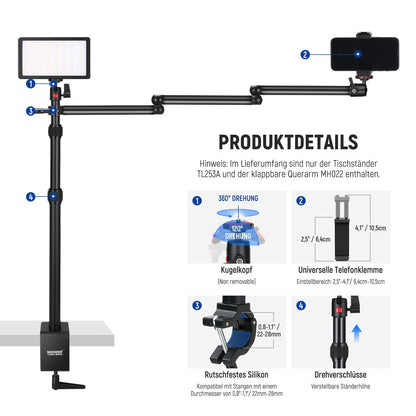 NEEWER TL253A+MH022 Kamera Tischhalterung - Teleskop 1.2m Klapparm