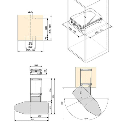 Emuca Klappbares Einbau-Bügelbrett 810x300 mm mit Bezug