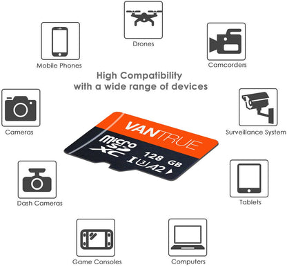 VANTRUE microSD Speicherkarte 128GB UHS-I U3 A2 4K inkl. SD-Adapter