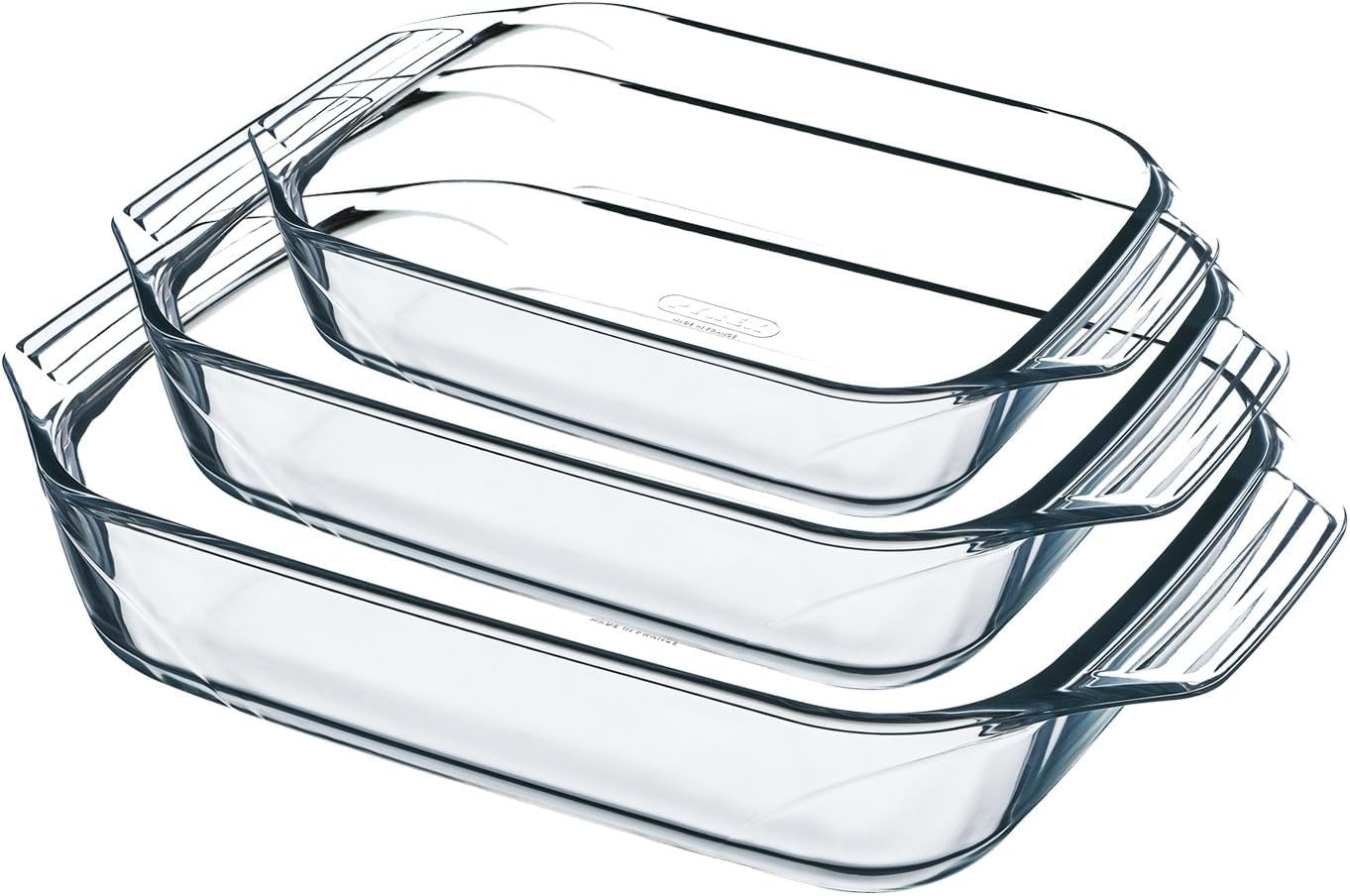 Pyrex 8023510 Auflaufformen-Set, 3-teilig, Borosilikatglas, Glasformen mit breiten Griffen