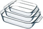 Pyrex 8023510 Auflaufformen-Set, 3-teilig, Borosilikatglas, Glasformen mit breiten Griffen