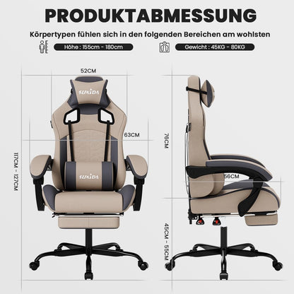 SUKIDA ergonomischer Racing Gaming Stuhl Fussstütze - Beige