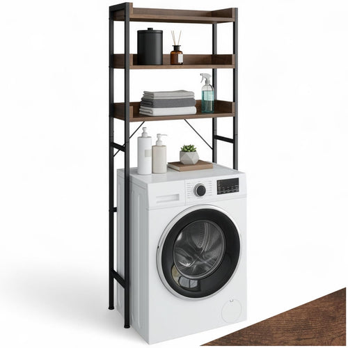 tectake Badezimmerregal mit 3 Ablagen, Industrial Design, dunkelbraun – aus Metall und Holz