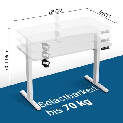 VFU Höhenverstellbarer Schreibtisch Elektrisch 120x60 cm USB-C Weiss Pro