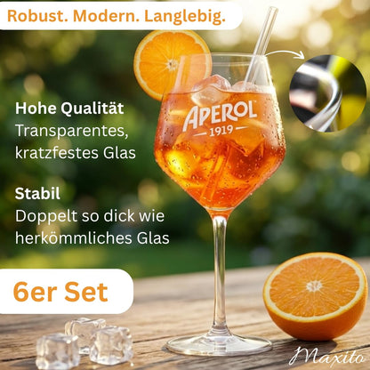 Maxito Aperol Gläser Set 400 ml, 6 Stück, mit Gravur, Cocktailgläser