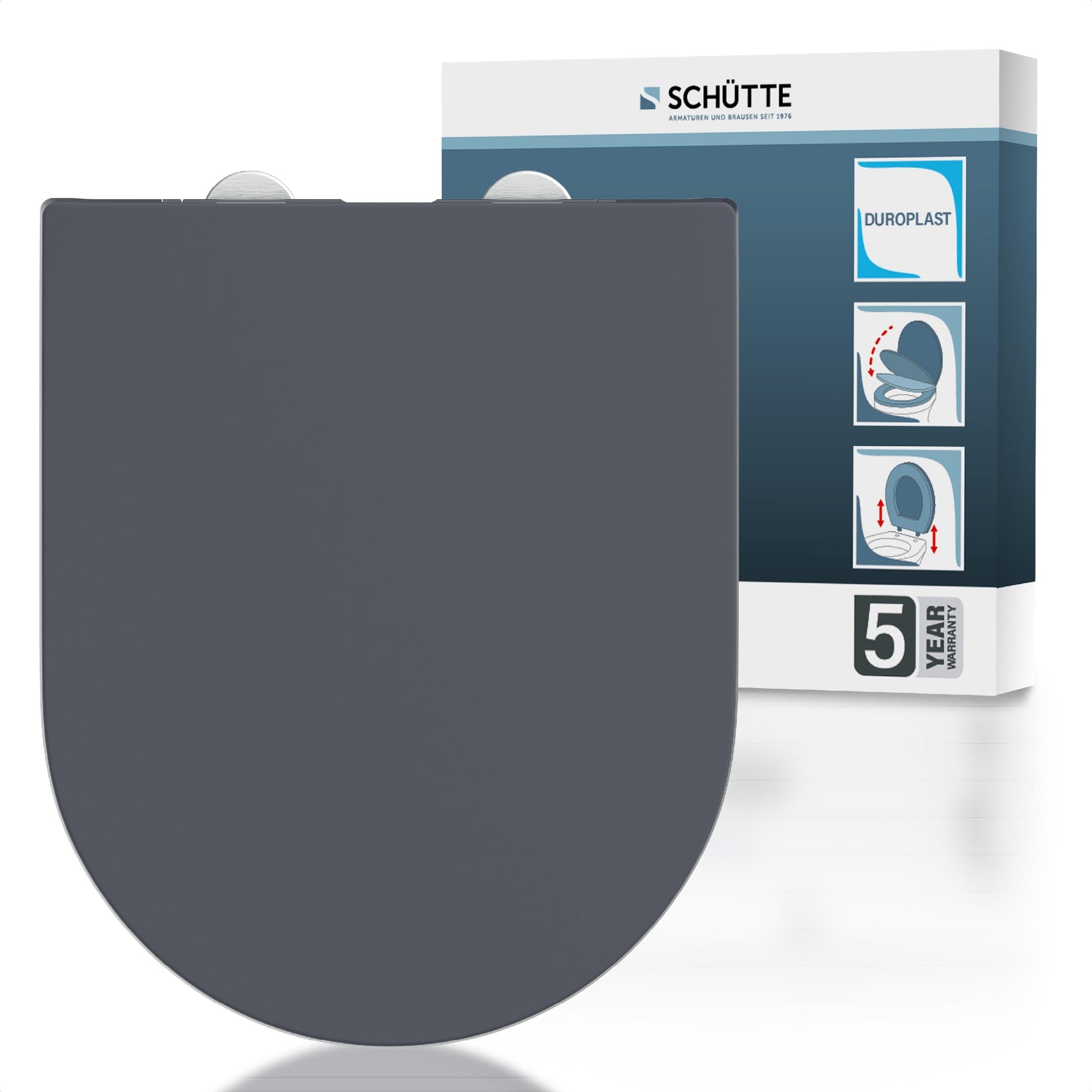 Schütte WC-Sitz D-Form mit Absenkautomatik, Duroplast, Anthrazit