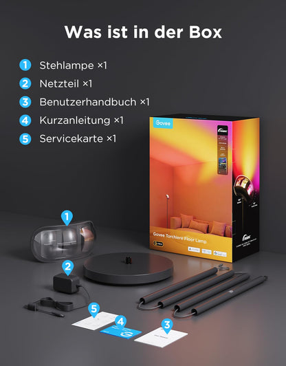 Govee Deckenfluter LED Stehleuchte – RGBWWIC Matter Schwarz 170cm