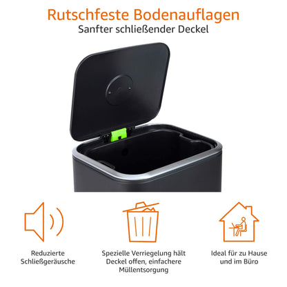 Amazon Basics Rechteckiger Mülleimer mit Pedal 32 L Schwarz