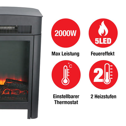 Classic Fire Elektrokamin Modena – Schwarz mit Heizfunktion